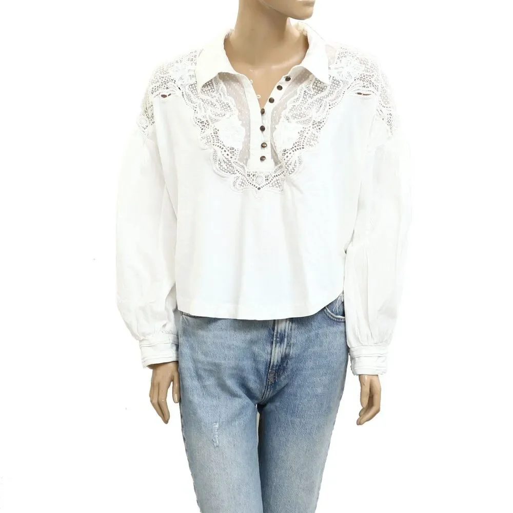 Maeve Anthropologie Puff-Sleeve Collared Yoke Blouse Top Embroidered S 280241